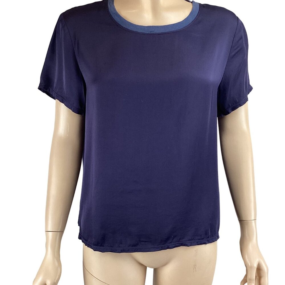 Nation LTD Satin Top Size Medium‎ Womens Blue Short Sleeve